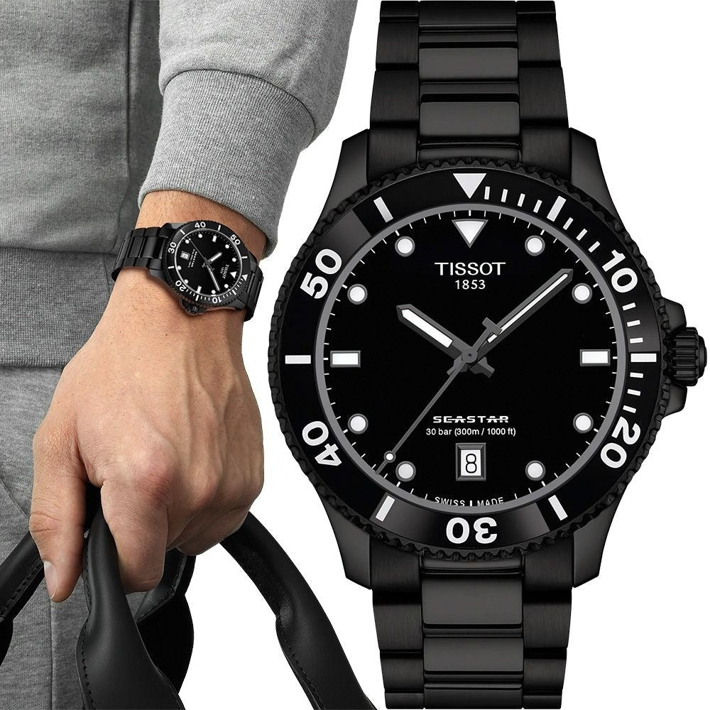 Tissot Seastar 1000 Quartz Black Dial Black Steel Strap Watch for Men - T120.410.33.051.00