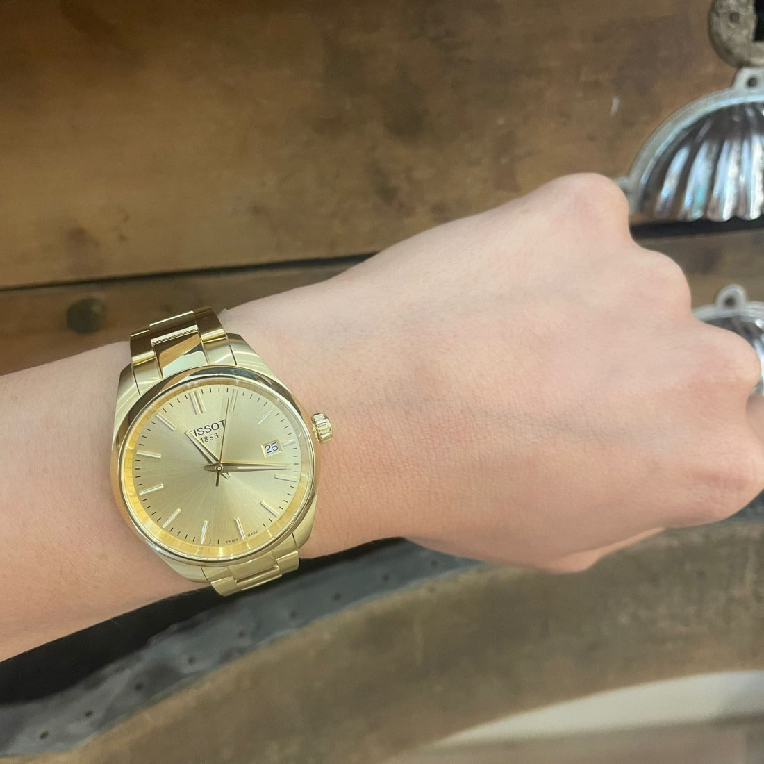 Tissot PR 100 Gold Dial Gold Steel Strap Watch for Women - T150.210.33.021.00