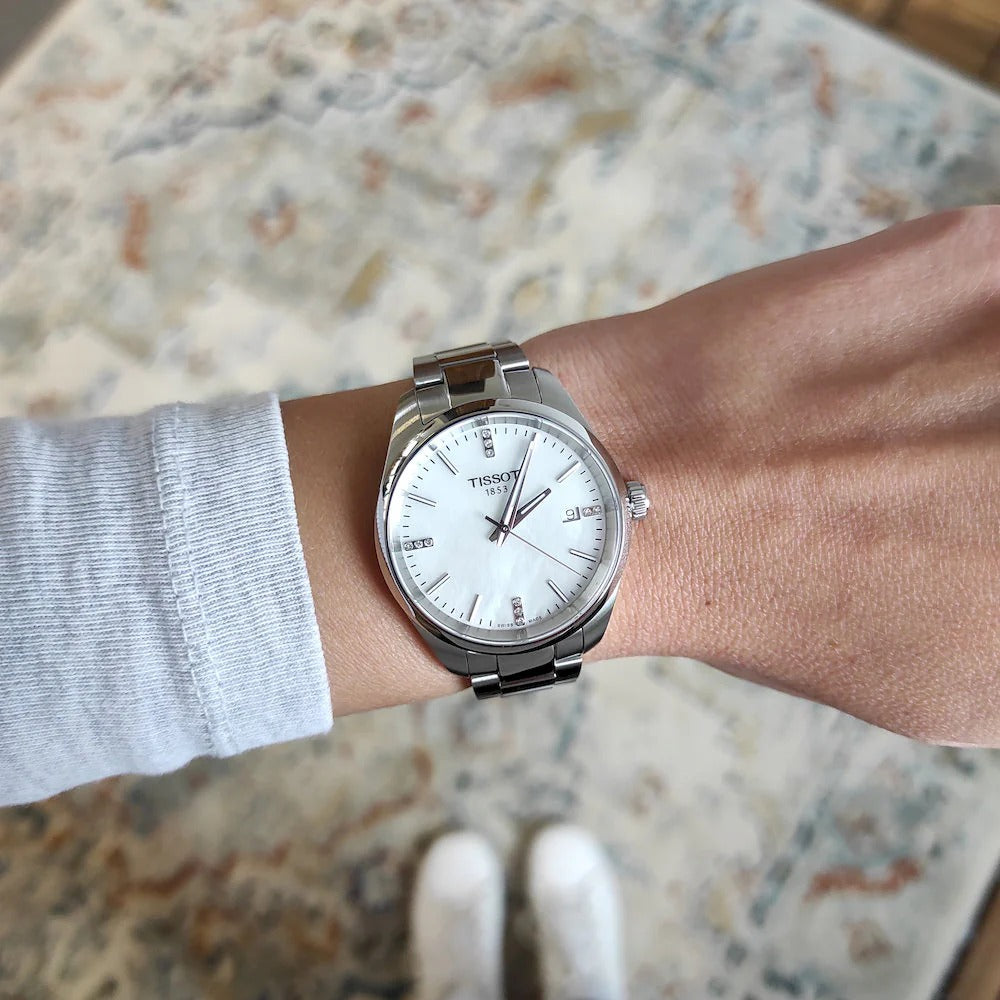 Tissot PR 100 Diamonds Mother of Pearl Dial Silver Steel Strap Watch for Women - T150.210.11.116.00