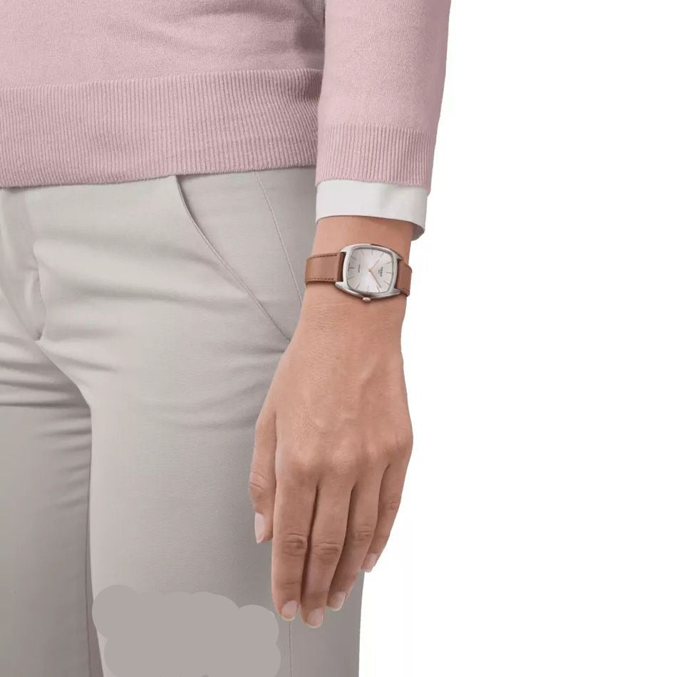 Tissot Stylist Quartz Silver Dial Brown Leather Strap Watch for Women - T159.909.16.031.00