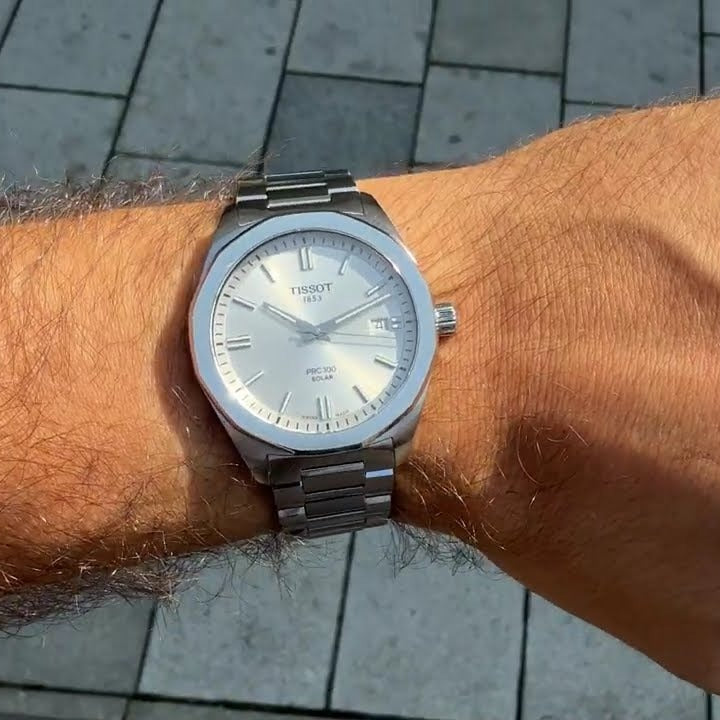 Tissot PRC 100 Solar Quartz Silver Dial Silver Steel Strap Watch for Men - T151.422.11.031.00