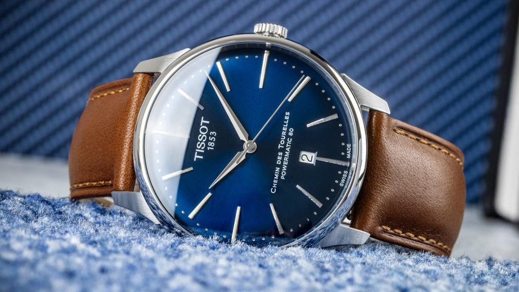 Tissot Chemin des Tourelles Automatic Powermatic 80 Blue Dial Brown Leather Strap Watch for Men - T139.407.16.041.00