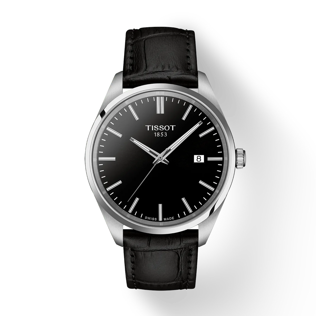 Tissot PR 100 Black Dial Black Leather Strap Watch for Men - T150.410.16.051.00