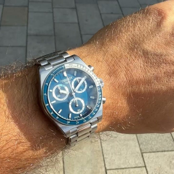 Tissot PR516 Chronograph Blue Dial Silver Steel Strap Watch for Men - T149.417.11.041.00