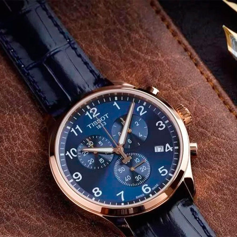 Tissot T-Sport Chrono XL Blue Dial Blue Leather Strap Watch for Men - T116.617.36.042.00