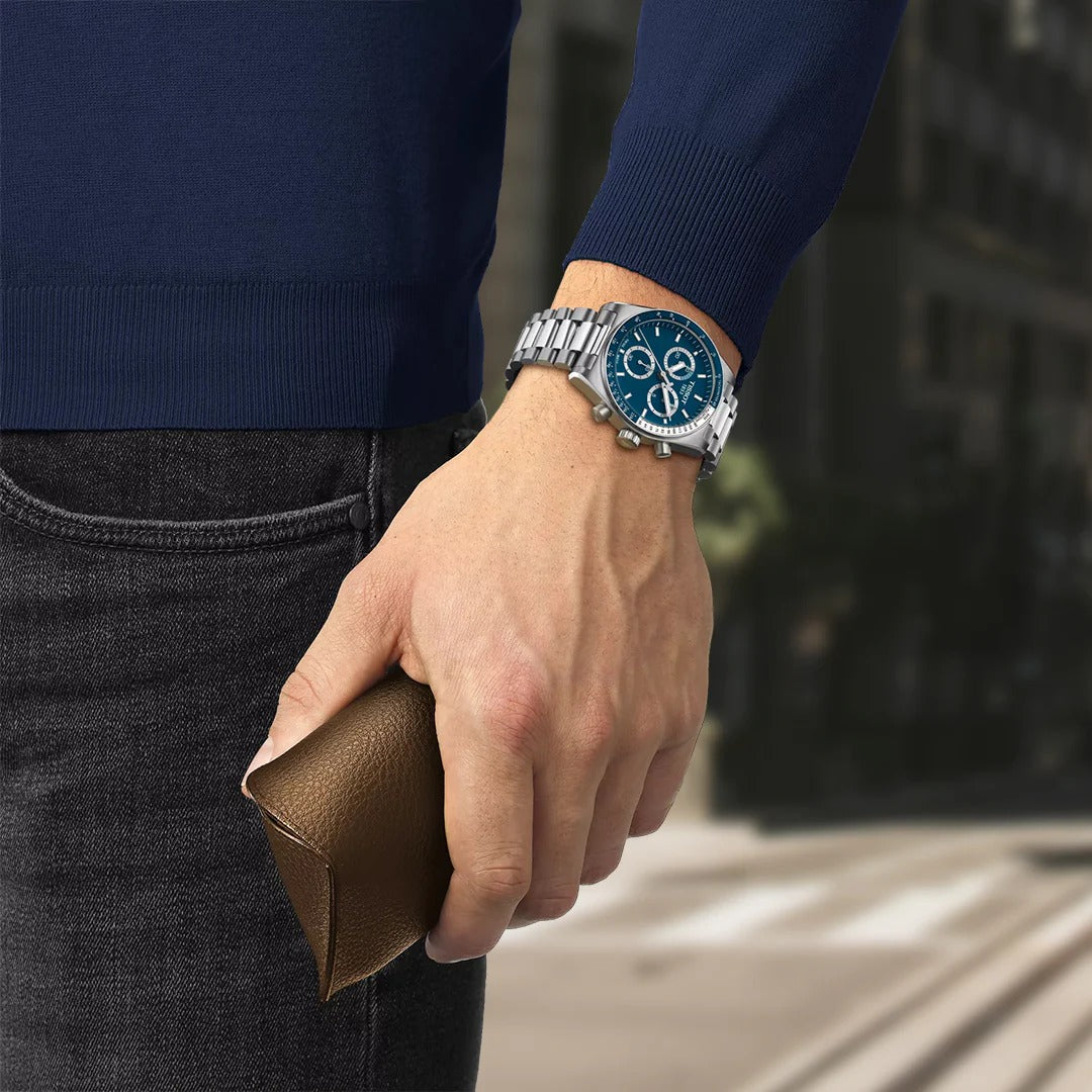 Tissot PR516 Chronograph Blue Dial Silver Steel Strap Watch for Men - T149.417.11.041.00