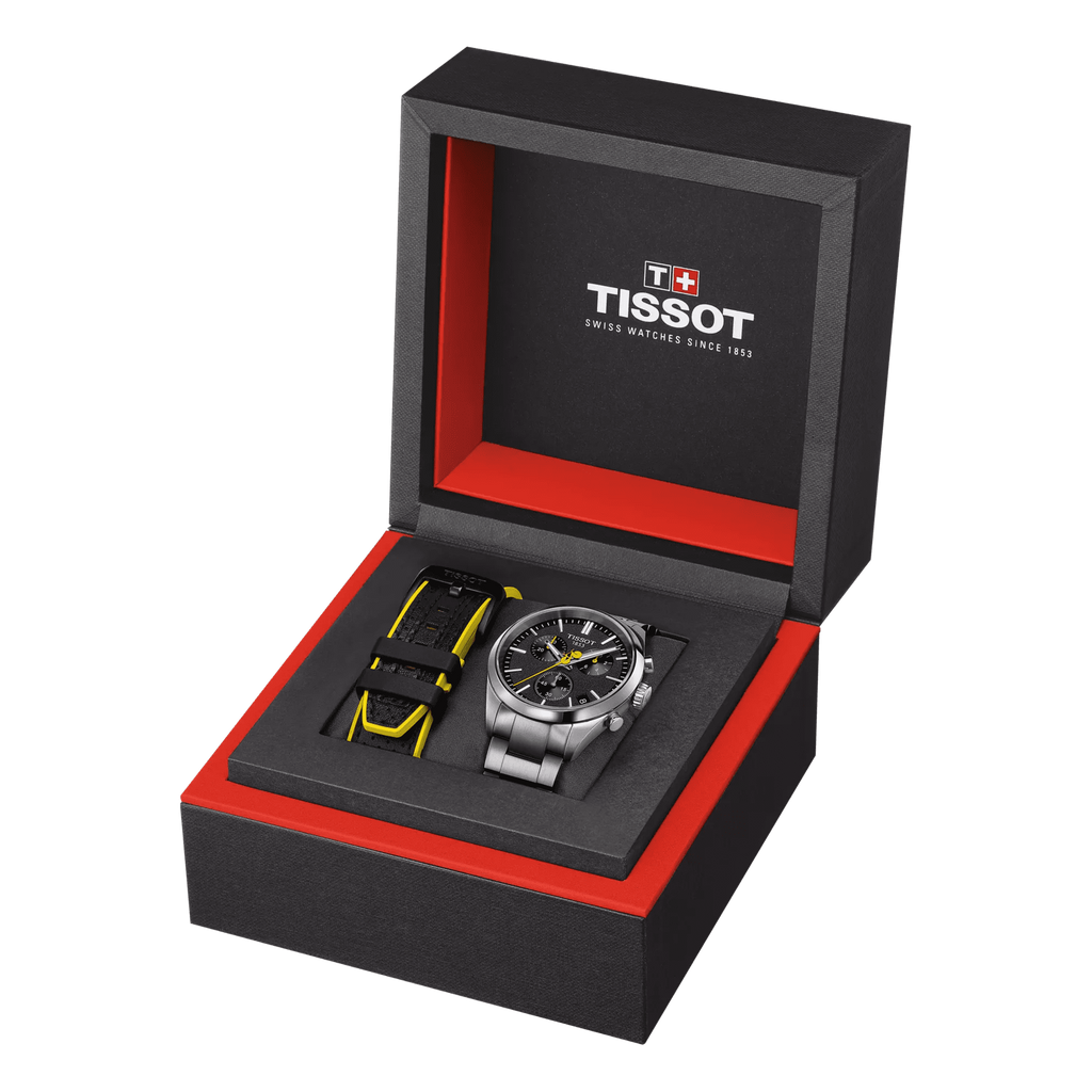 Tissot PR 100 Tour De France Chronograph Black Dial Silver Steel Strap Watch for Men - T150.417.11.051.00