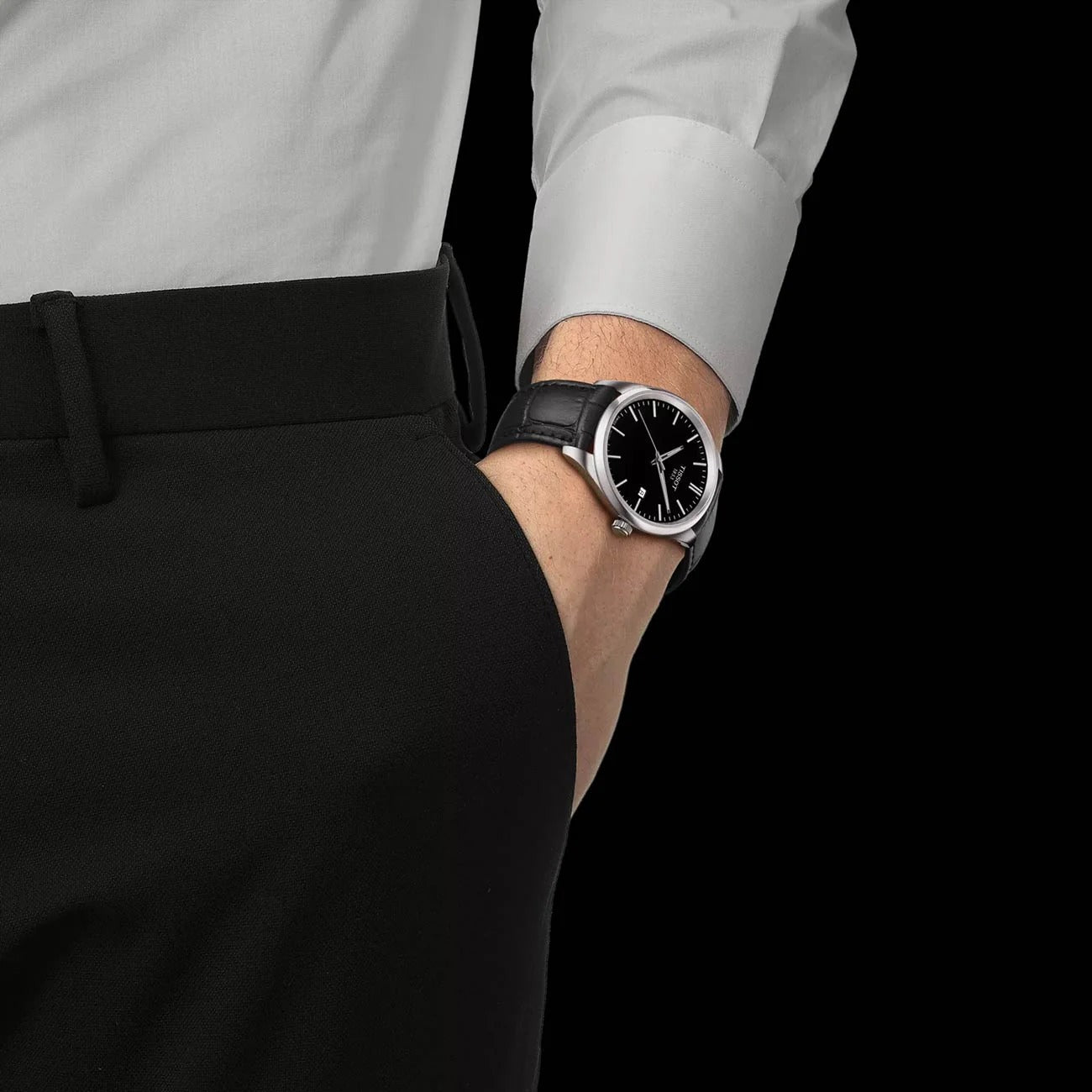 Tissot PR 100 Black Dial Black Leather Strap Watch for Men - T150.410.16.051.00