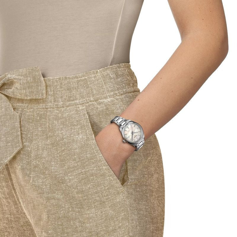 Tissot PR 100 Diamonds Mother of Pearl Dial Silver Steel Strap Watch for Women - T150.210.11.116.00