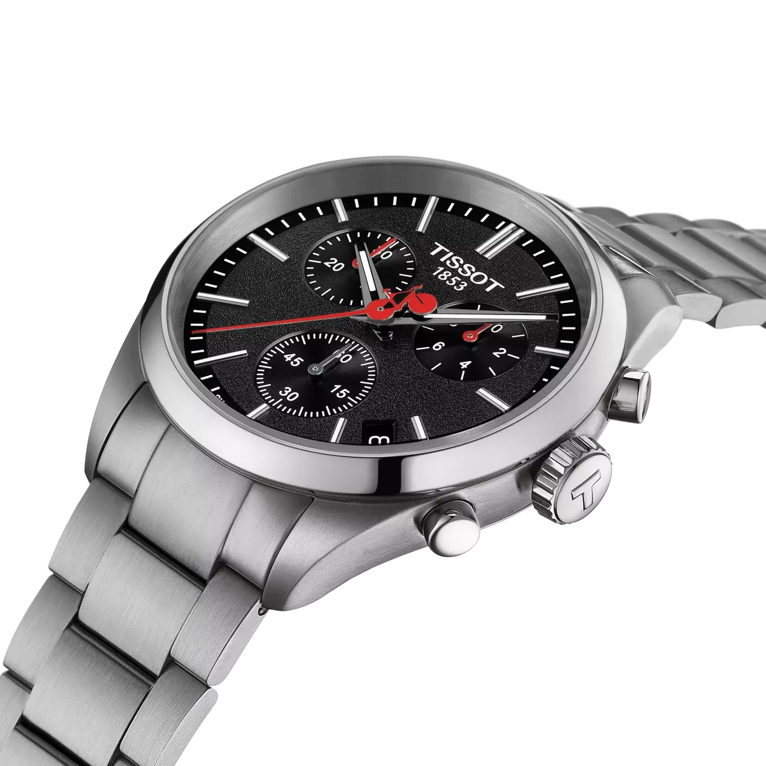 Tissot PR 100 Vuelta Chronograph Black Dial Silver Steel Strap Watch for Men - T150.417.11.051.01