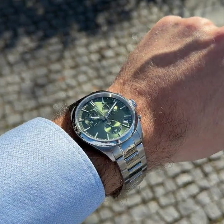 Tissot PR 100 Chronograph Green Dial Silver Steel Strap Watch for Men - T150.417.11.091.00