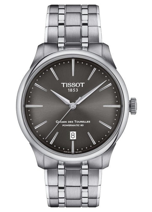 Tissot Chemin Des Tourelles Powermatic 80 Grey Dial Silver Steel Strap Watch for Men - T139.407.11.068.00