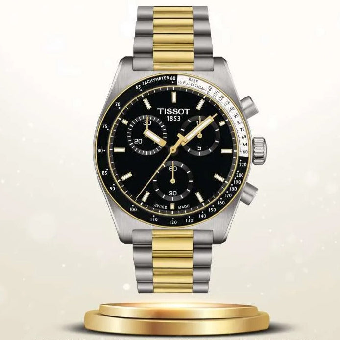 Tissot PR516 Chronograph Black Dial Two Tone Steel Strap Watch for Men - T149.417.22.051.00