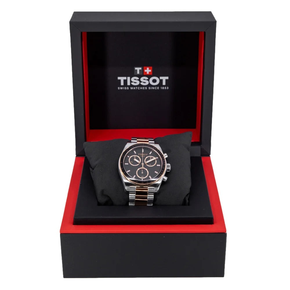 Tissot PR516 Chronograph Black Dial Two Tone Steel Strap Watch for Men - T149.417.22.051.01