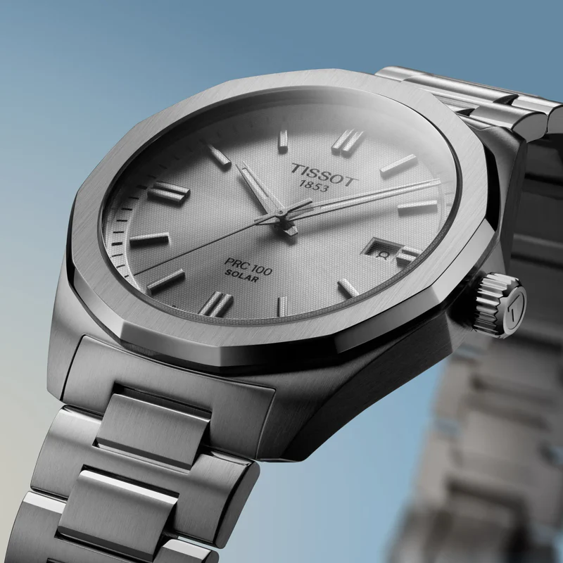 Tissot PRC 100 Solar Quartz Silver Dial Silver Steel Strap Watch for Men - T151.422.11.031.00