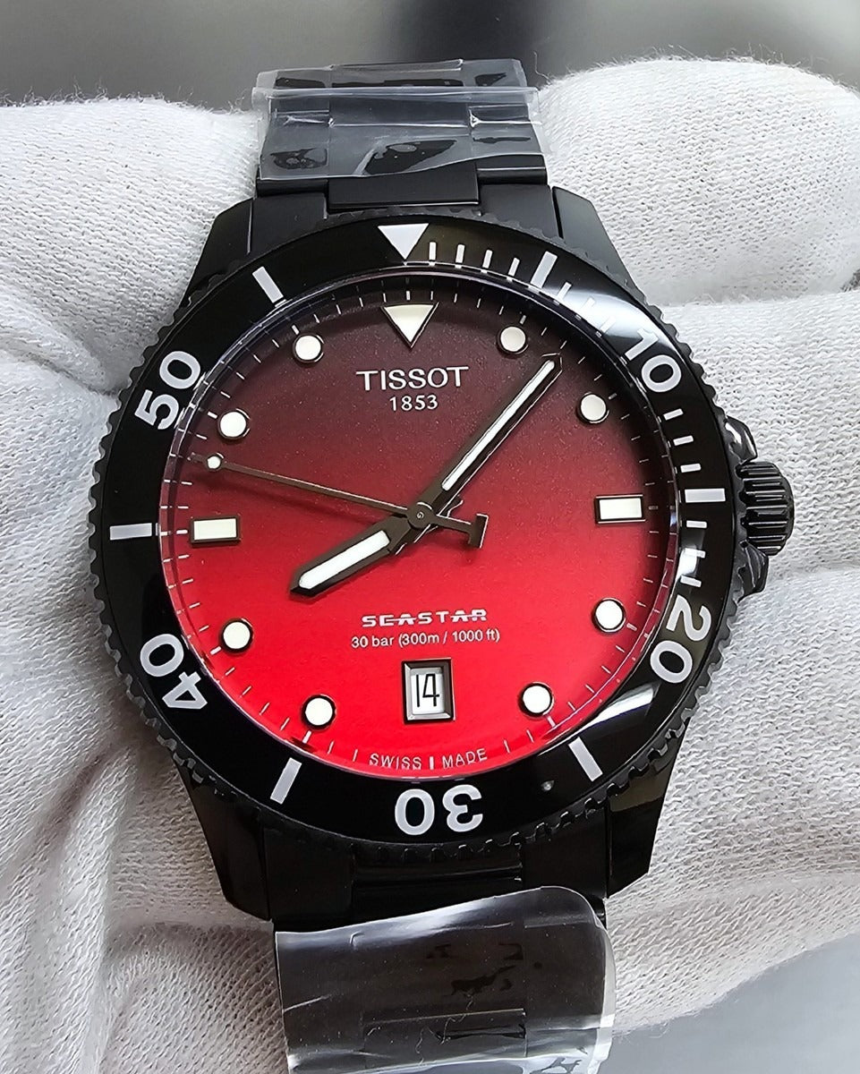 Tissot Seastar 1000 Red Dial Black Steel Strap Watch for Men - T120.410.33.421.00