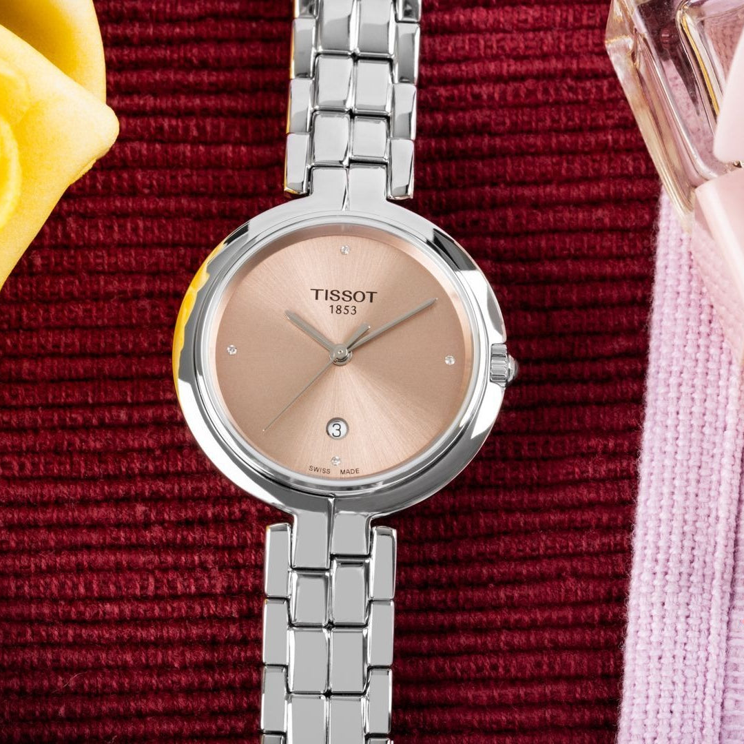 Tissot T-Lady Flamingo Diamonds Pink Dial Silver Steel Strap Watch for Women - T094.210.11.336.00