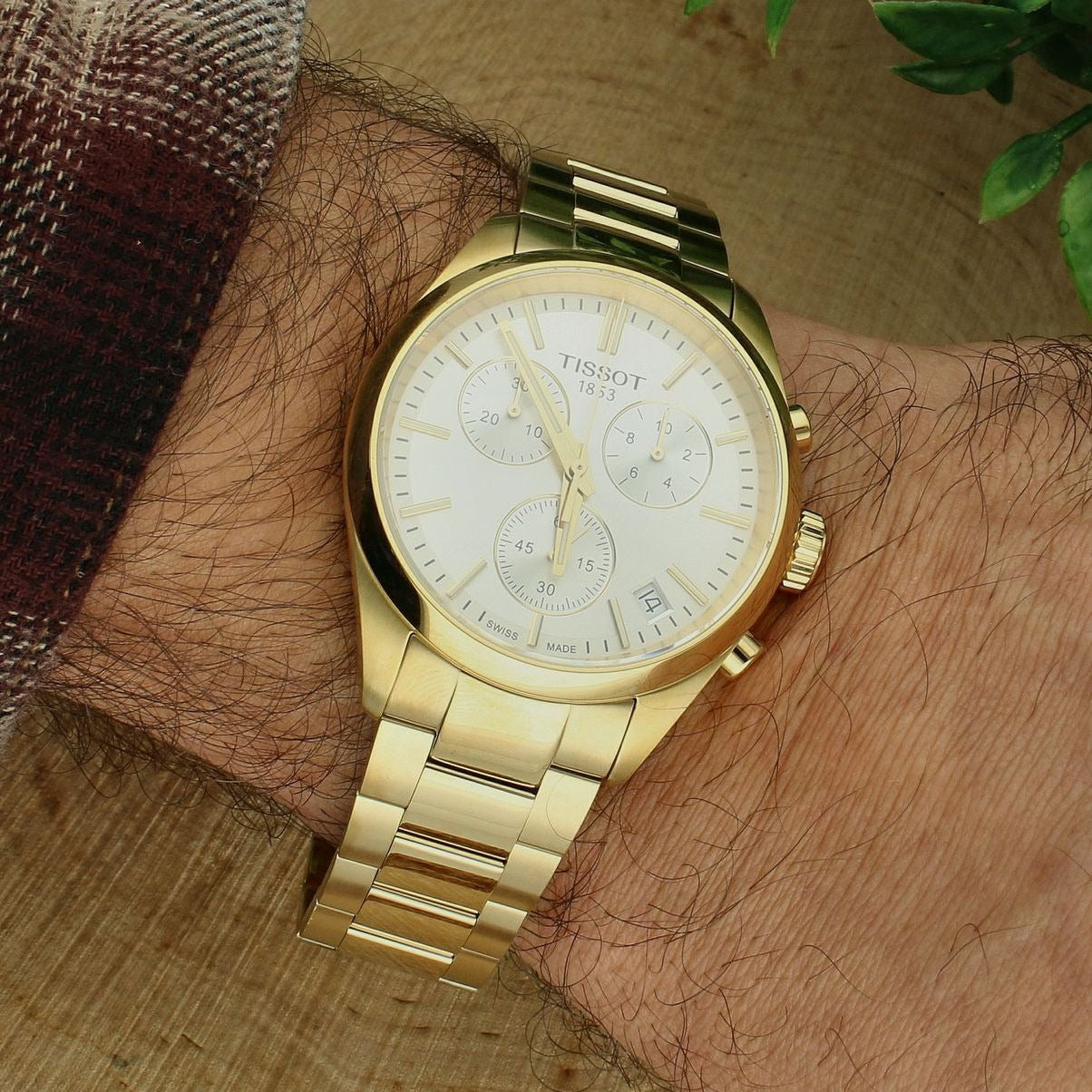 Tissot PR 100 Chronograph White Dial Gold Steel Strap Watch for Men - T150.417.33.031.00