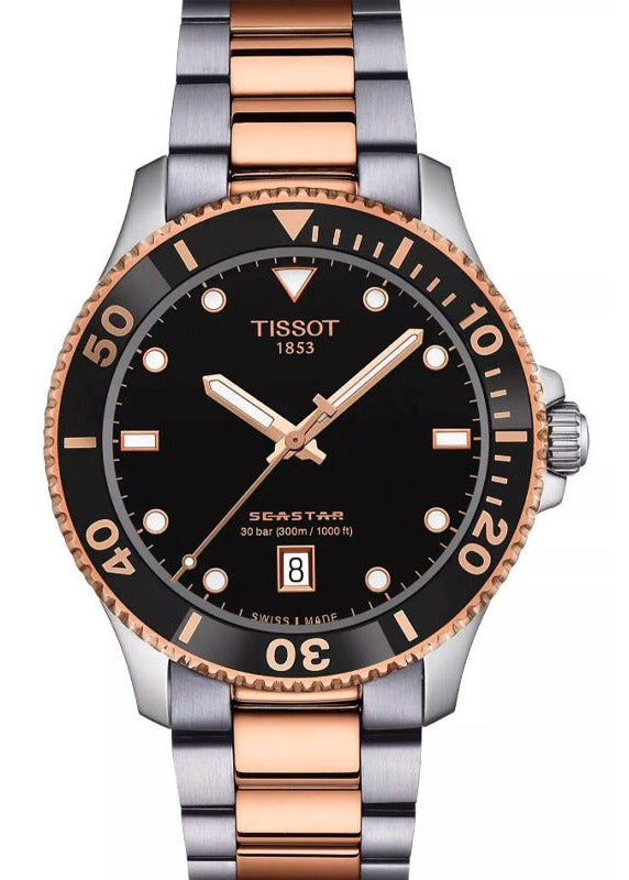 Tissot Seastar 1000 Quartz Black Dial Two Tone Steel Strap Watch for Men - T120.410.22.051.01