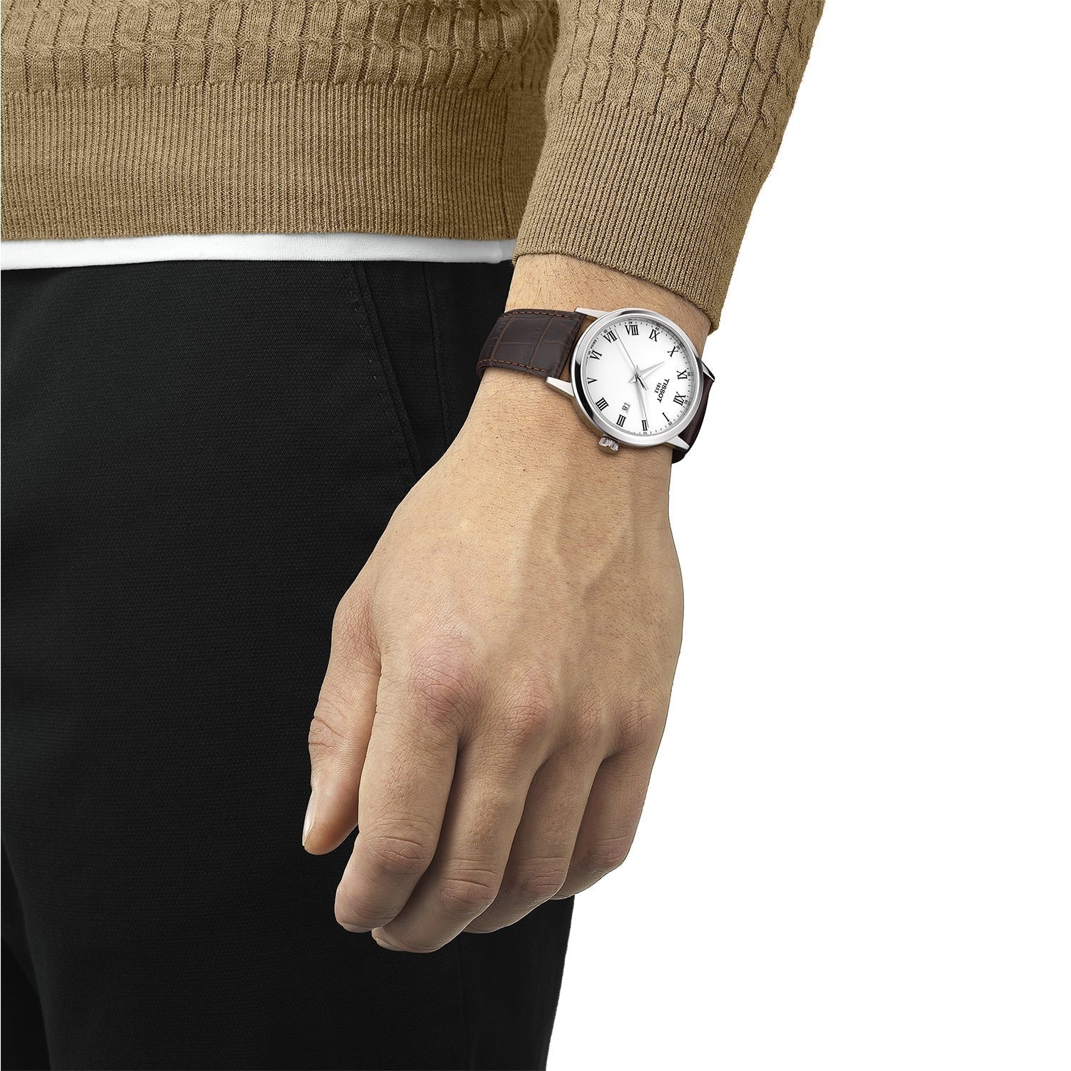 Tissot T Classic Dream Quartz White Dial Brown Leather Strap Watch for Men - T129.410.16.013.00