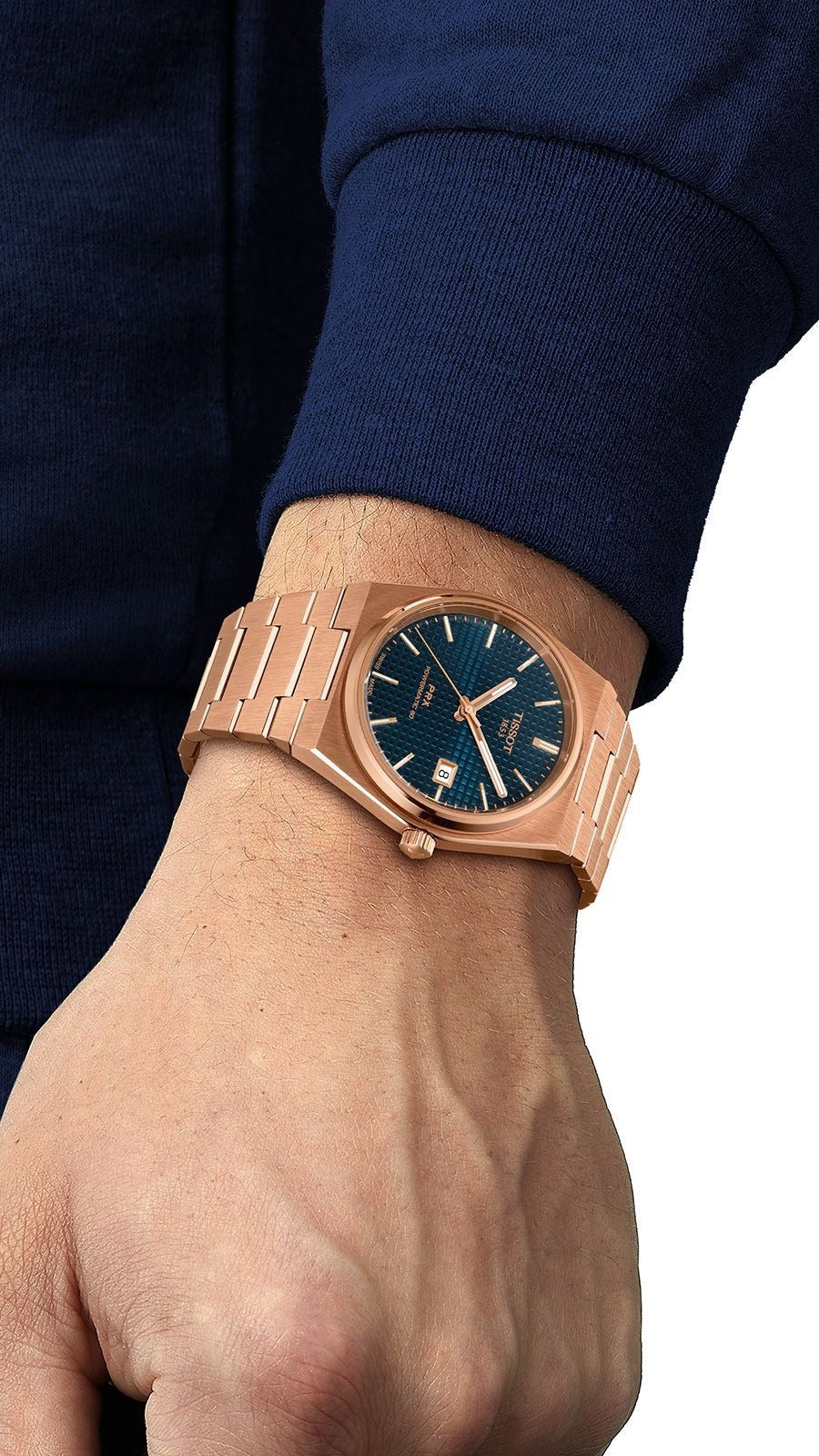 Tissot PRX Powermatic 80 Blue Dial Rose Gold Steel Strap Watch for Men - T137.407.33.041.00