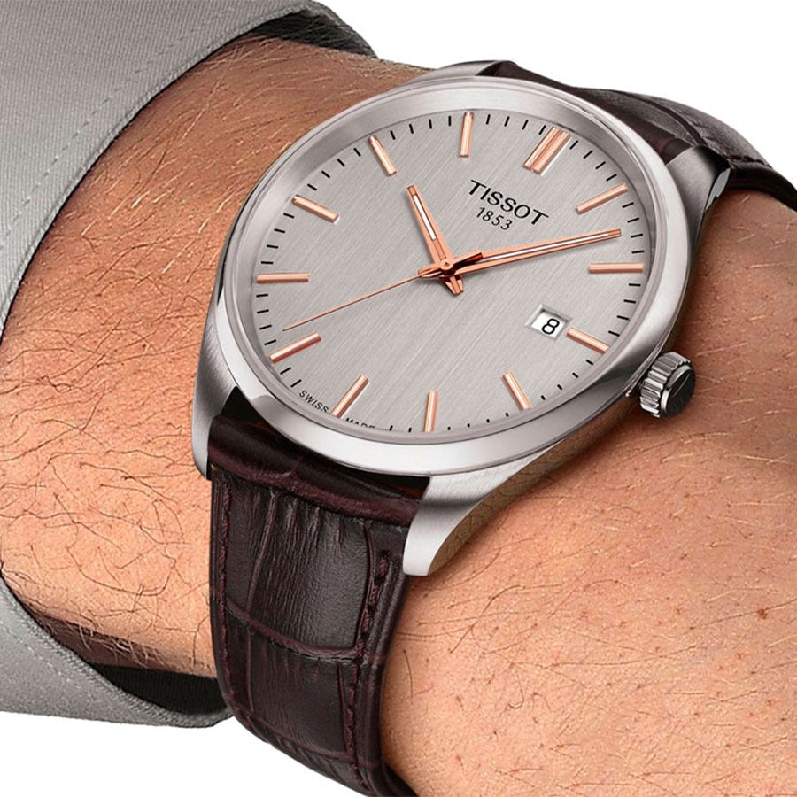 Tissot PR 100 Quartz Silver Dial Black Leather Strap Watch for Men - T150.410.16.031.00