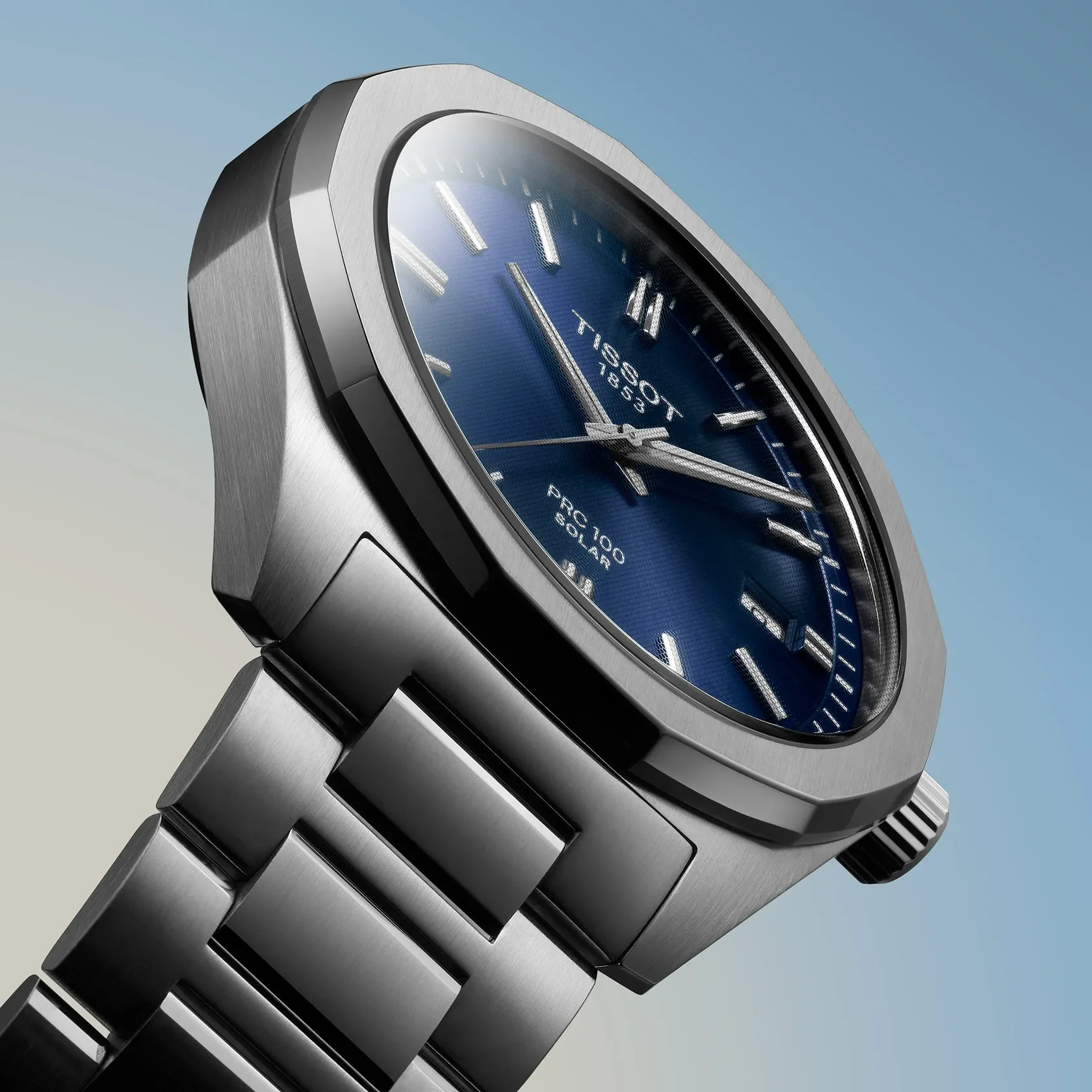 Tissot PRC 100 Solar Quartz Blue Dial Silver Steel Strap Watch for Men - T151.422.11.041.00