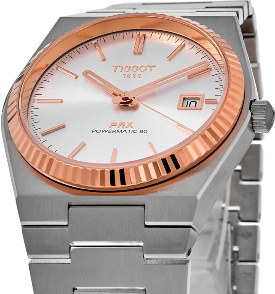 Tissot PRX Powermatic 80 18K Silver Dial Silver Steel Strap Watch for Men - T931.407.41.031.00