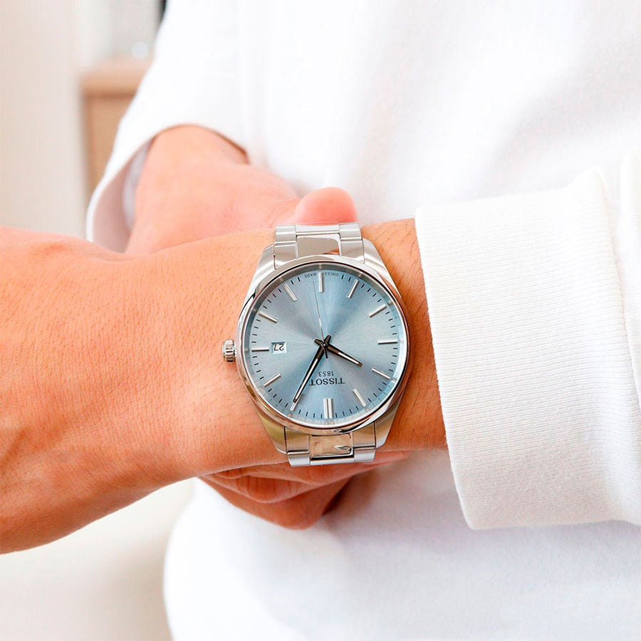 Tissot PR 100 Ice Blue Dial Silver Steel Strap Watch for Men - T150.410.11.351.00