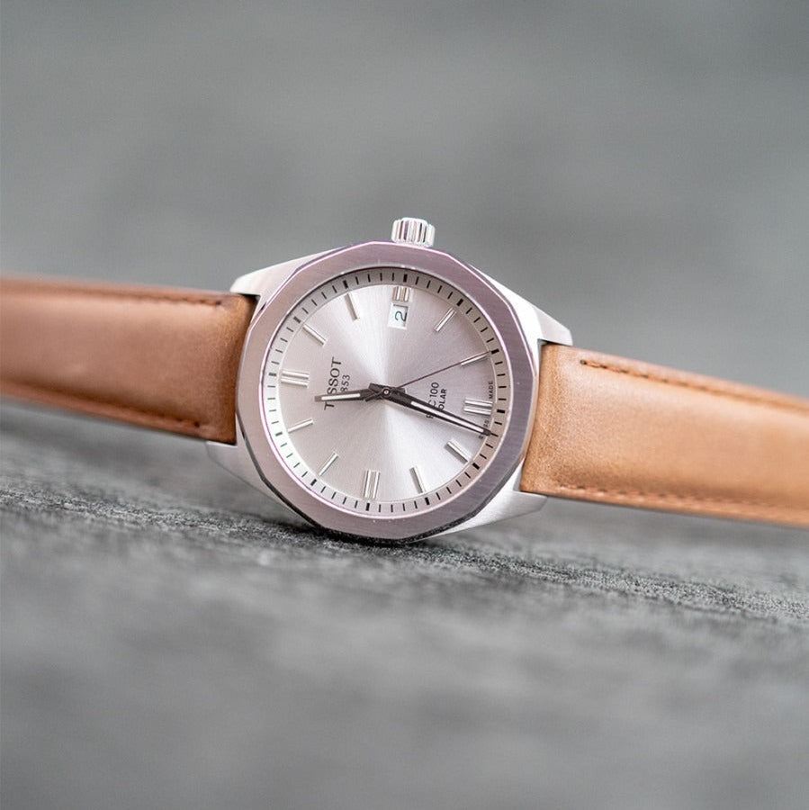 Tissot PRC 100 Solar Quartz Silver Dial Brown Leather Strap Watch for Men - T151.422.16.031.00
