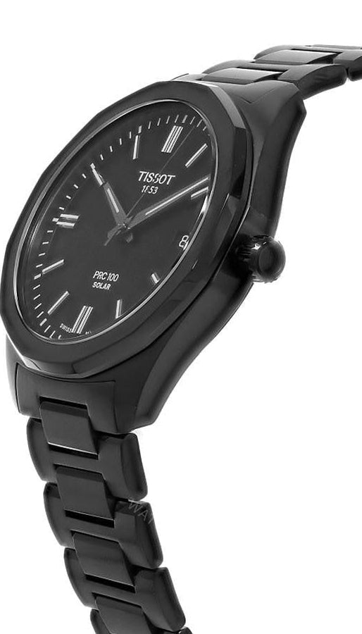 Tissot PRC 100 Solar Quartz Black Dial Black Steel Strap Watch for Men - T151.422.33.051.00