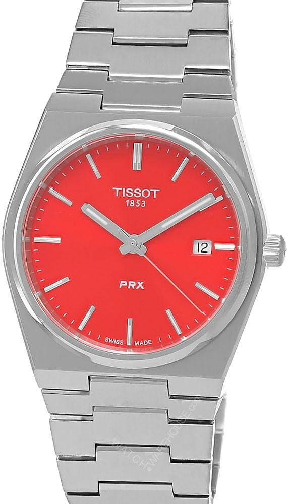 Tissot PRX Quartz Red Dial Silver Steel Strap Watch for Men - T137.410.11.421.00