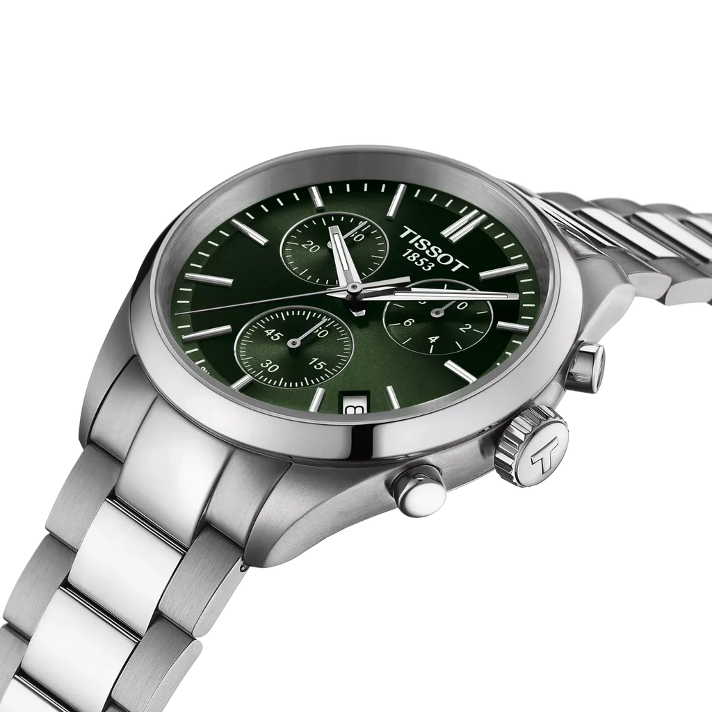 Tissot PR 100 Chronograph Green Dial Silver Steel Strap Watch for Men - T150.417.11.091.00