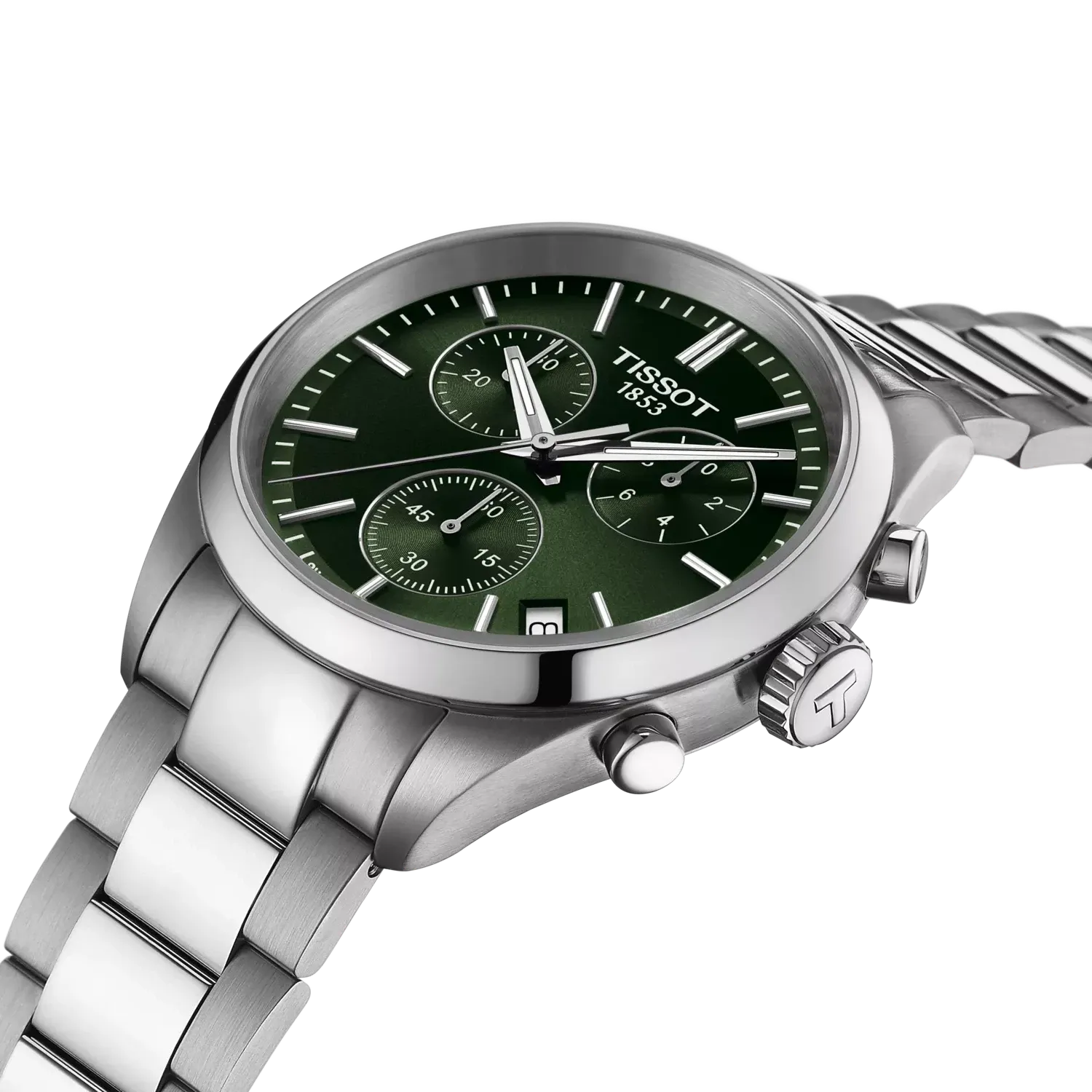 Tissot PR 100 Chronograph Green Dial Silver Steel Strap Watch for Men - T150.417.11.091.00