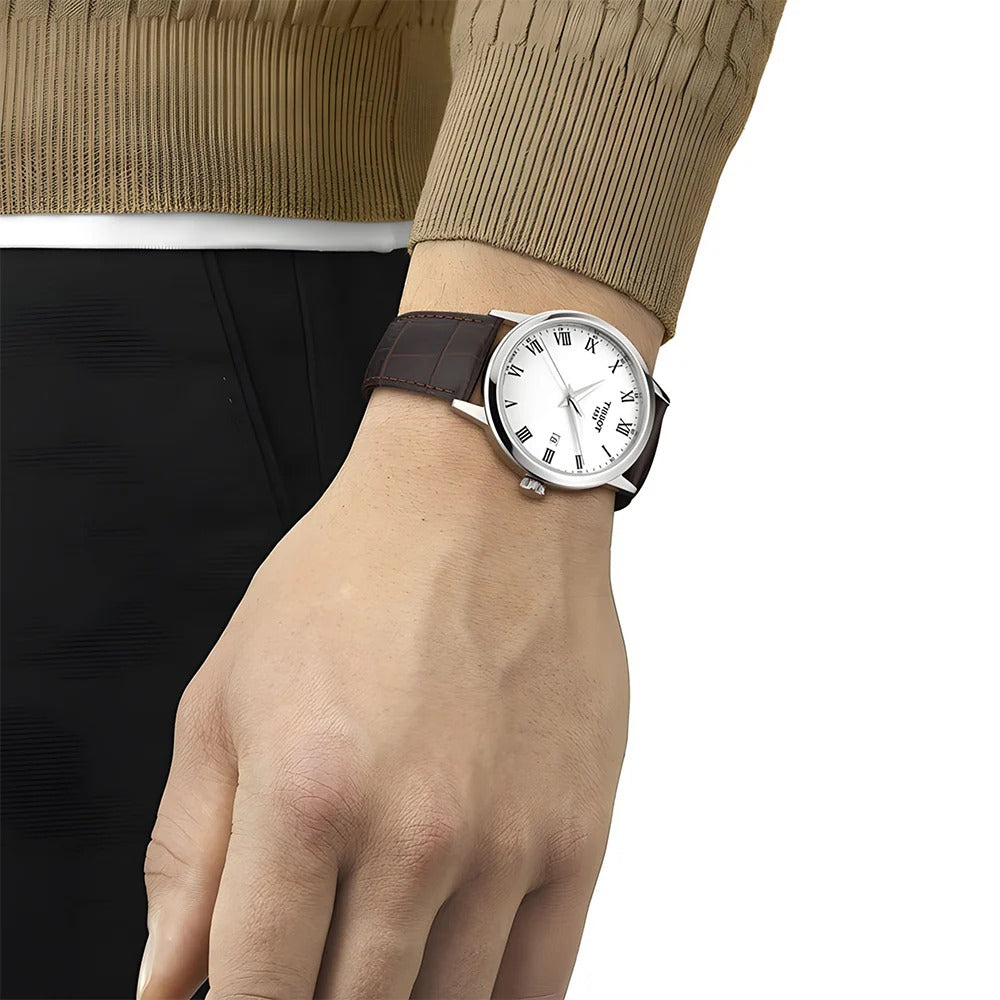 Tissot T Classic Dream Quartz White Dial Brown Leather Strap Watch for Men - T129.410.16.013.00