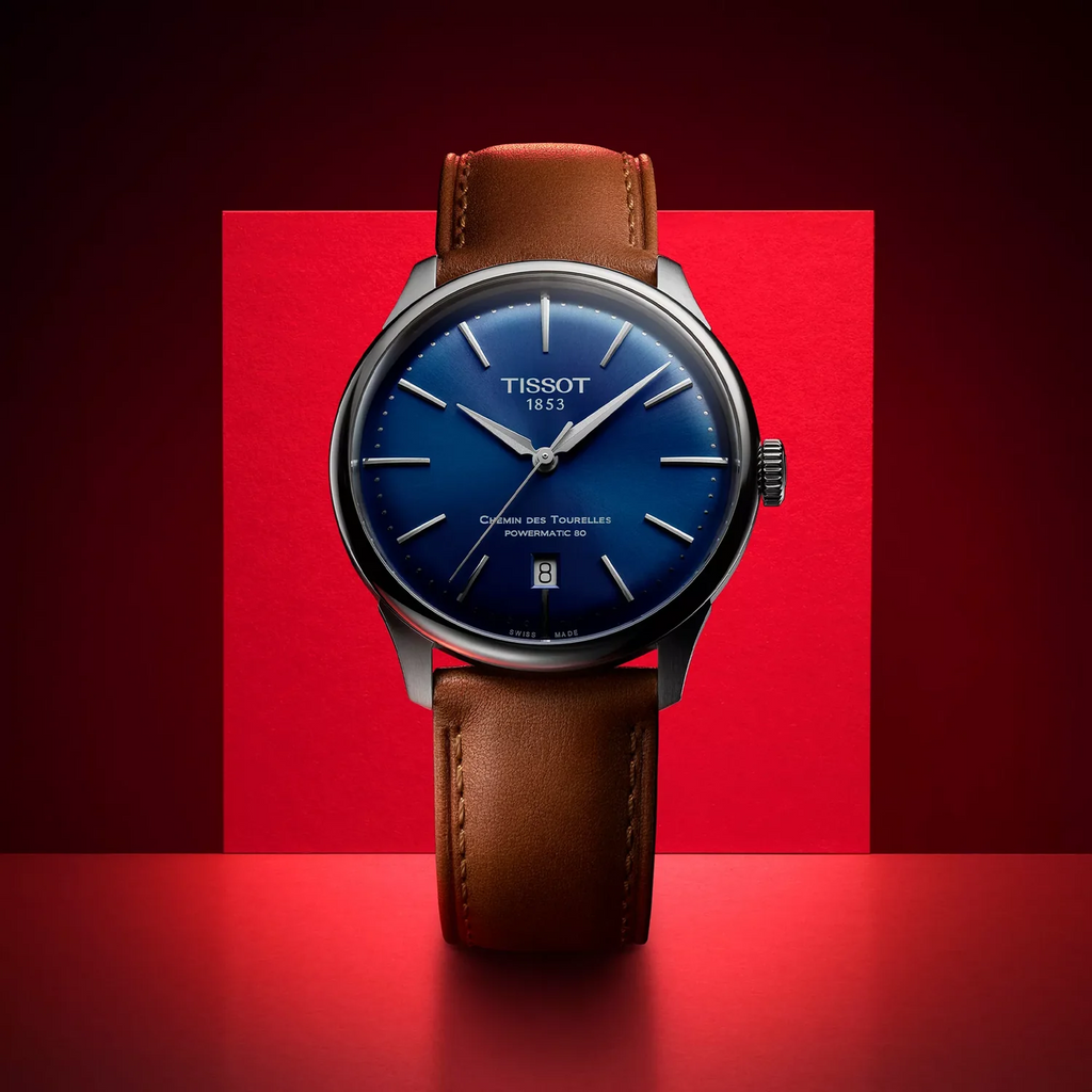 Tissot Chemin des Tourelles Automatic Powermatic 80 Blue Dial Brown Leather Strap Watch for Men - T139.407.16.041.00