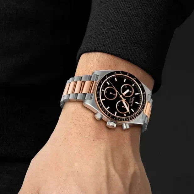 Tissot PR516 Chronograph Black Dial Two Tone Steel Strap Watch for Men - T149.417.22.051.01