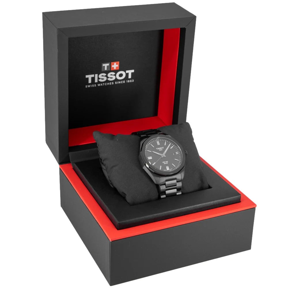 Tissot PRC 100 Solar Quartz Black Dial Black Steel Strap Watch for Men - T151.422.33.051.00