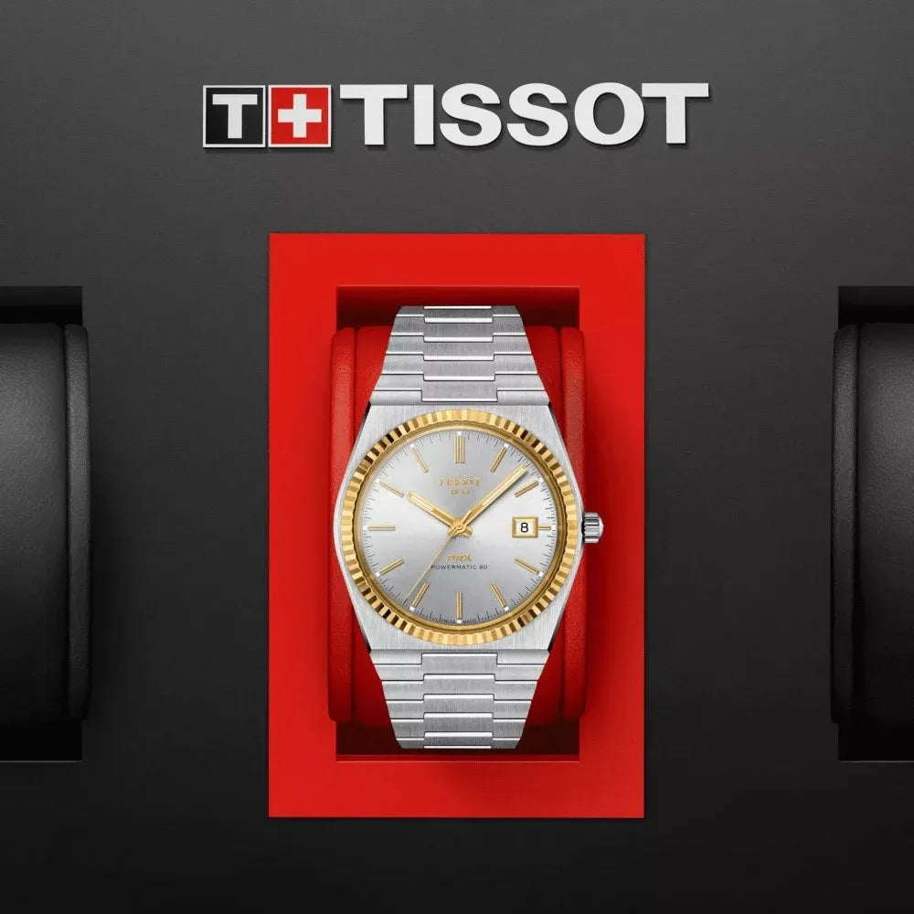 Tissot PRX Powermatic 80 Gold Automatic Silver Dial Silver Steel Strap Watch for Men - T931.407.41.031.01