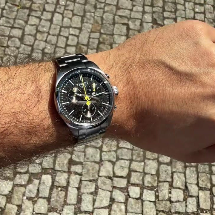 Tissot PR 100 Tour De France Chronograph Black Dial Silver Steel Strap Watch for Men - T150.417.11.051.00