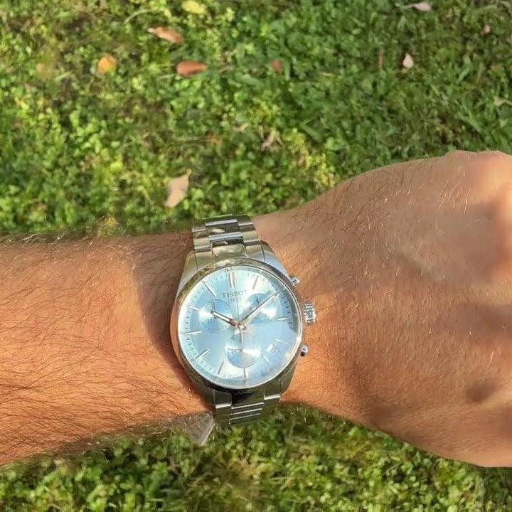 Tissot PR 100 Chronograph Light Blue Dial Silver Steel Strap Watch for Men - T150.417.11.351.00