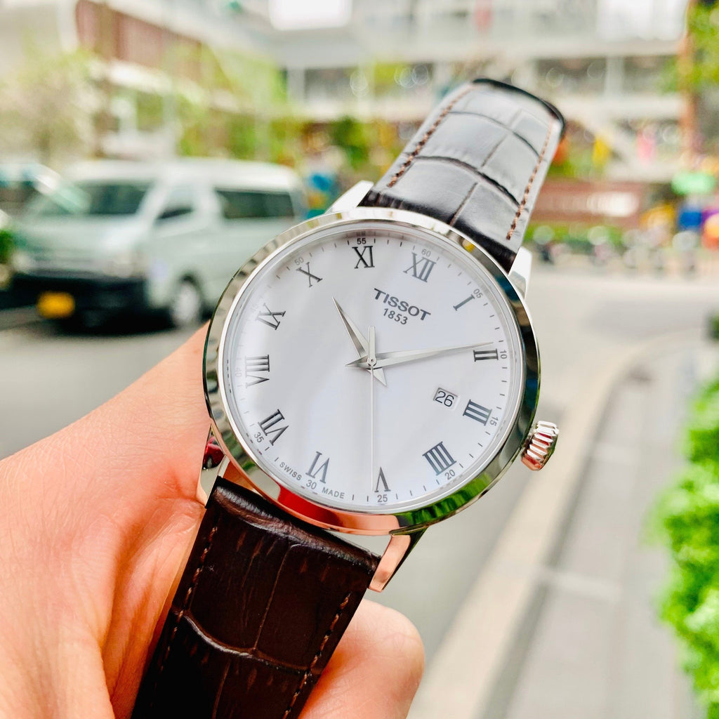 Tissot T Classic Dream Quartz White Dial Brown Leather Strap Watch for Men - T129.410.16.013.00