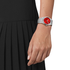 Tissot PRX Quartz Red Dial Silver Steel Strap Watch for Women - T137.210.11.421.00