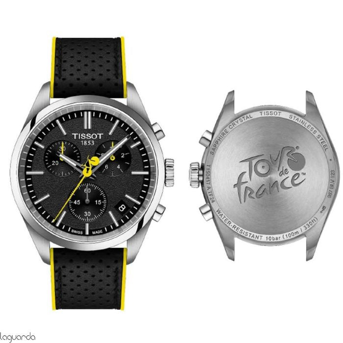 Tissot PR 100 Tour De France Chronograph Black Dial Silver Steel Strap Watch for Men - T150.417.11.051.00