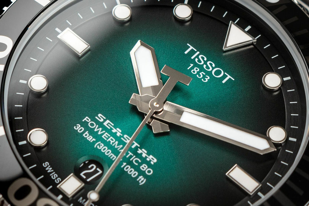 Tissot Seastar 1000 Powermatic 80 Automatic Green Dial Silver Mesh Strap Watch for Men - T120.407.11.091.00