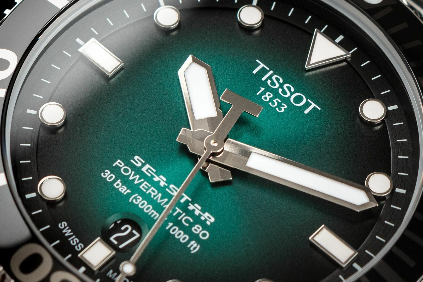 Tissot Seastar 1000 Powermatic 80 Automatic Green Dial Silver Mesh Strap Watch for Men - T120.407.11.091.00