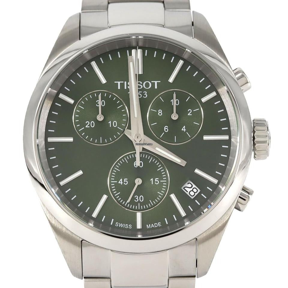 Tissot PR 100 Chronograph Green Dial Silver Steel Strap Watch for Men - T150.417.11.091.00