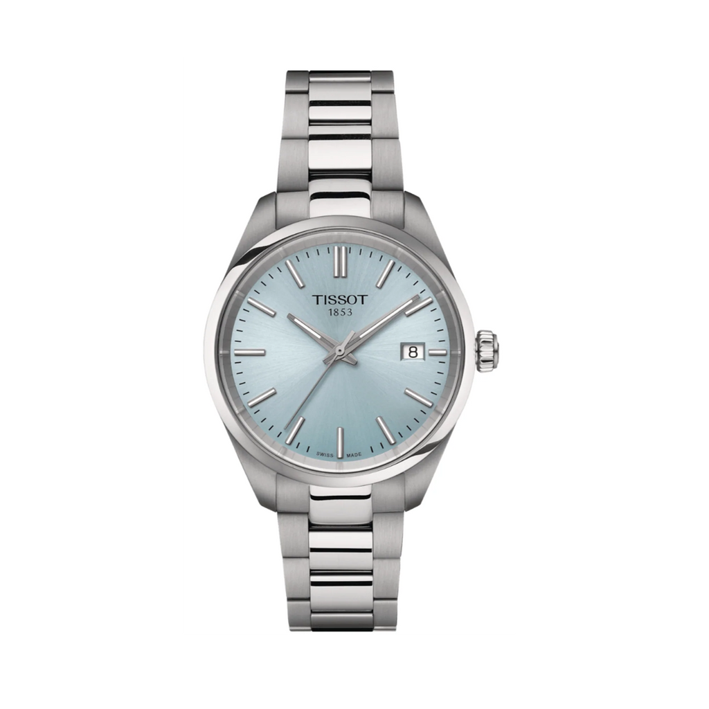 Tissot PR 100 Ice Blue Dial Silver Steel Strap Watch for Women - T150.210.11.351.00