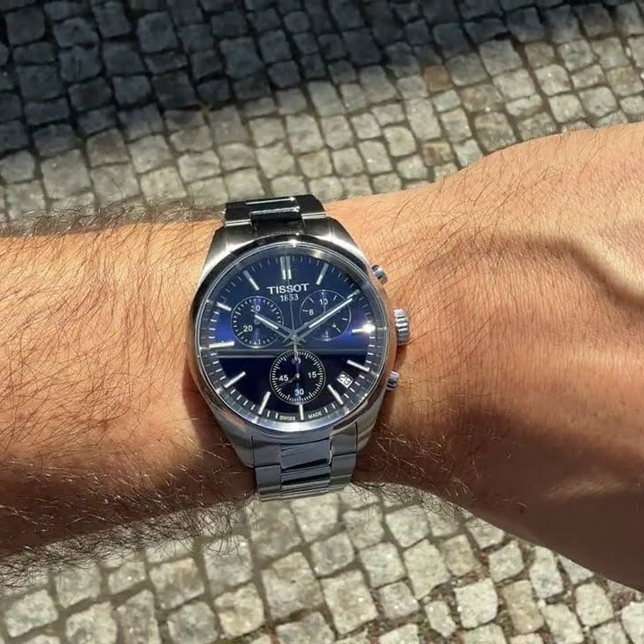 Tissot PR 100 Chronograph Blue Dial Silver Steel Strap Watch for Men - T150.417.11.041.00