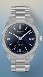 Tissot PRC 100 Solar Quartz Blue Dial Silver Steel Strap Watch for Men - T151.422.11.041.00